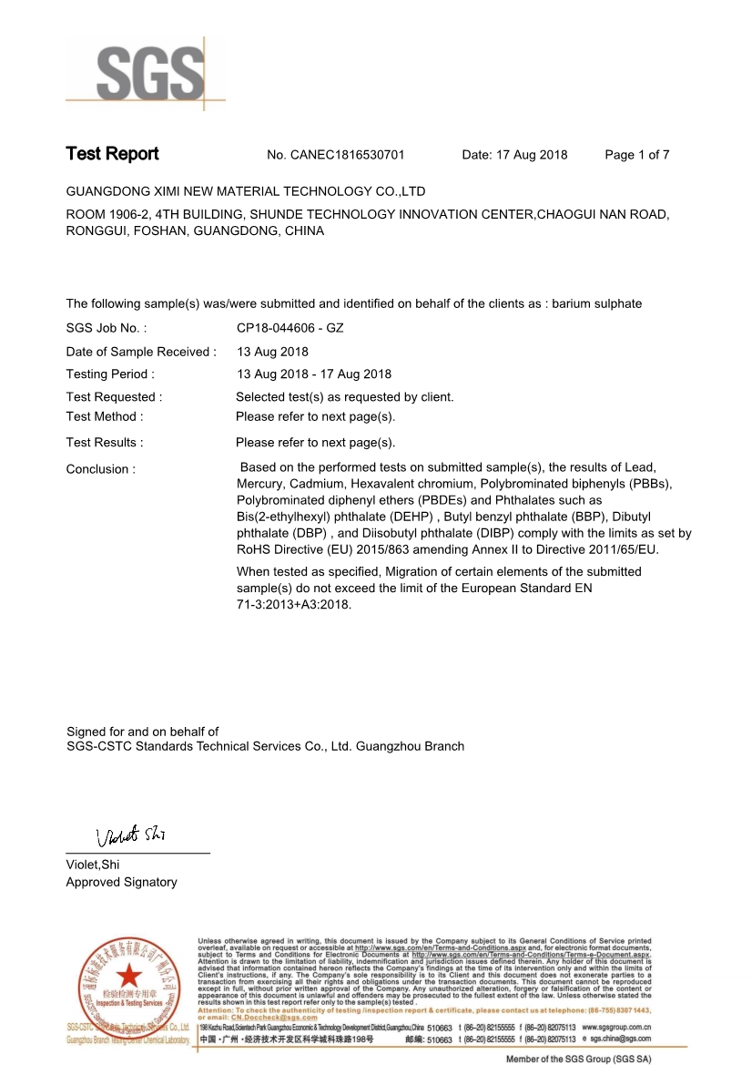 Barium Sulfate SGS 2018