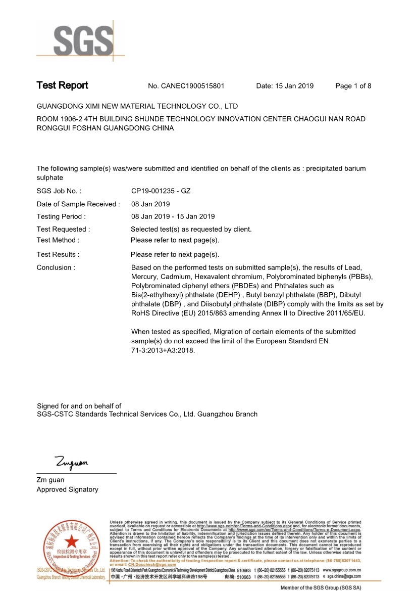 Precipipated Barium Sulfate SGS 2018