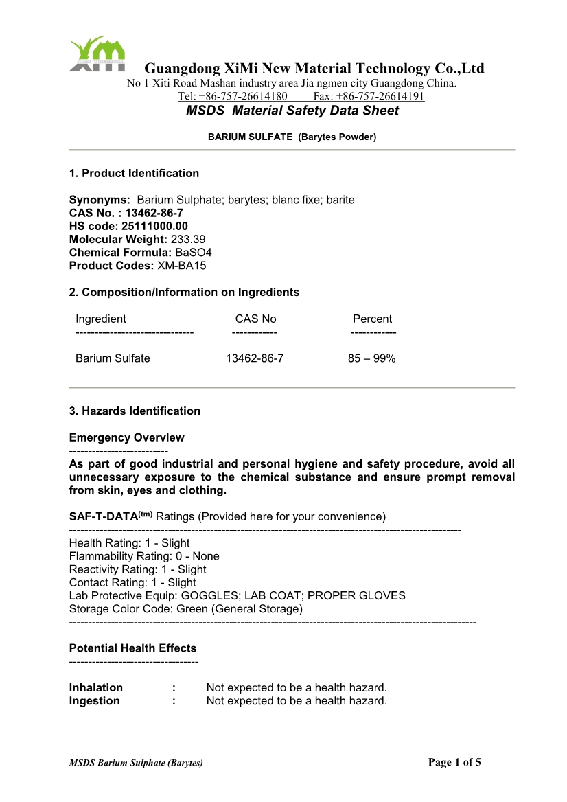MSDS - Barium Sulfate
