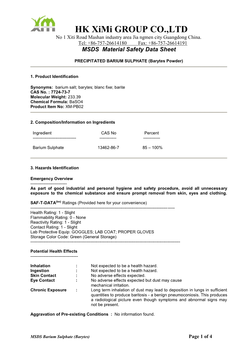 MSDS - Precipitated Barium Sulfate