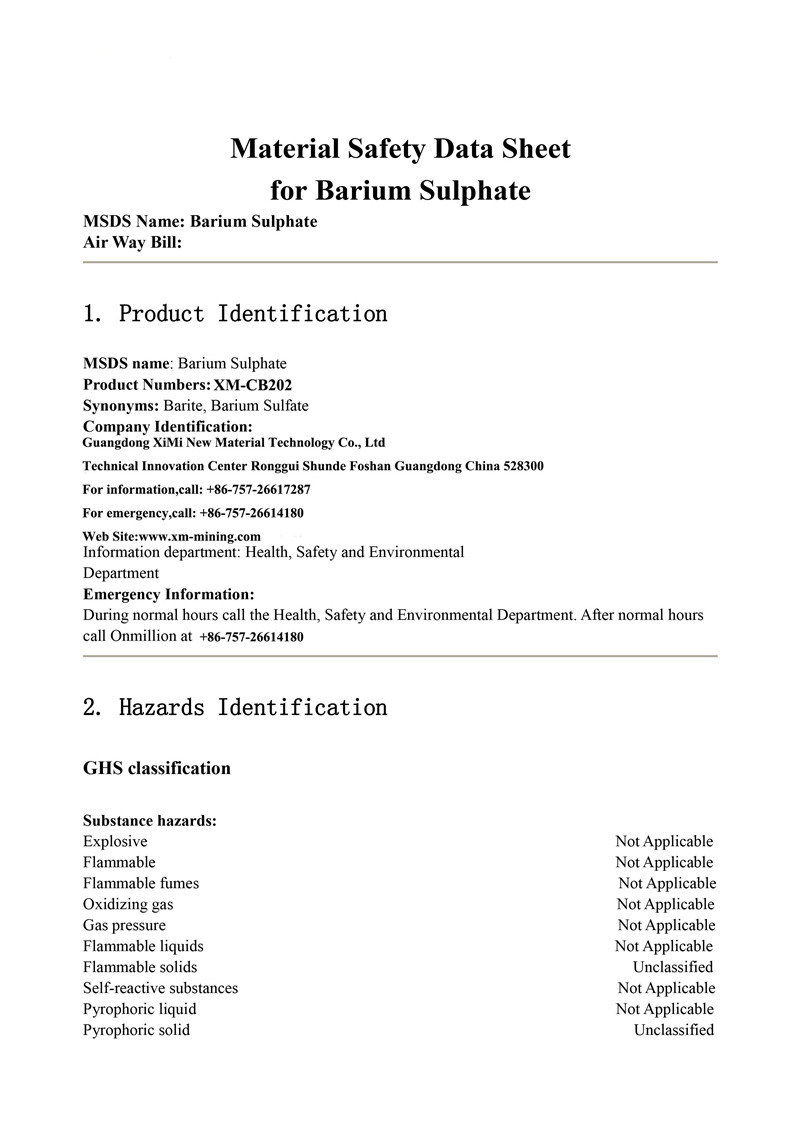 MSDS - Coated Barium Sulfate